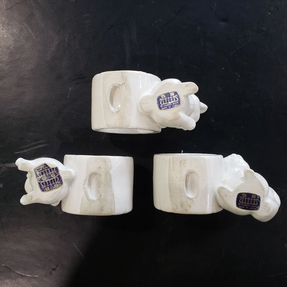 3 Vintage Schmid Japan Ceramic White EASTER Napkin Rings Rabbit Mouse Squirrel M - Picture 8 of 9